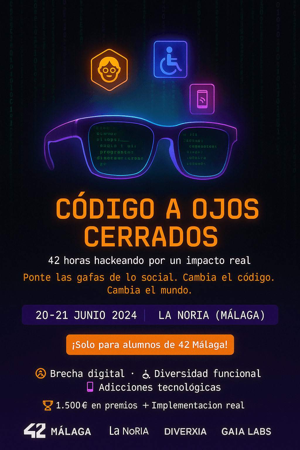 Cartel del Hackathon Código a Ojos Cerrados